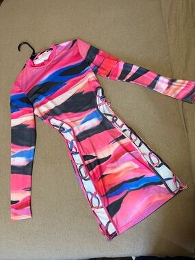 Women's Pink Multi-Color Long Sleeve Mini Dress